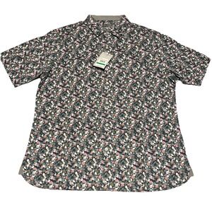 Van Heusen Men Large Slim Short Sleeve Button-down Shirt "Sea Pine" Never Tuck